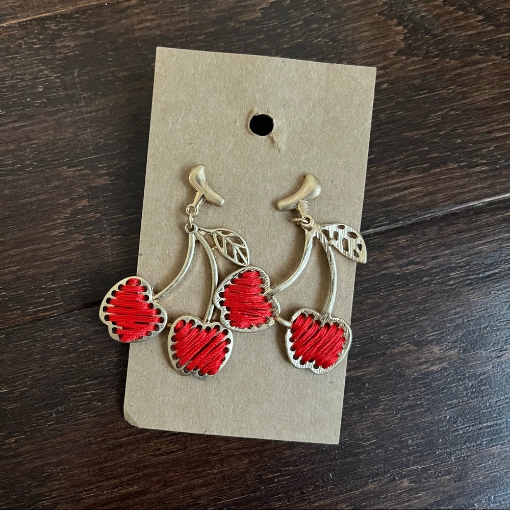 Cherry Gold Thread Earrings